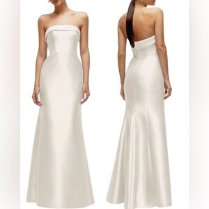 ALFRED SUNG Strapless Satin Trumpet Gown Ivory Womens 4